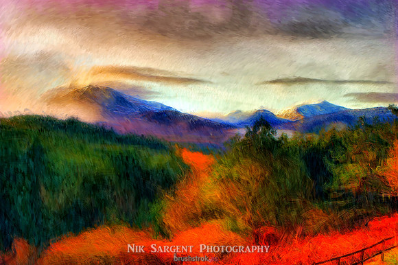 view from Laggan Dam in slightly surreal oils