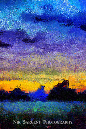 Fen sunset in the style of Van Gogh starry night